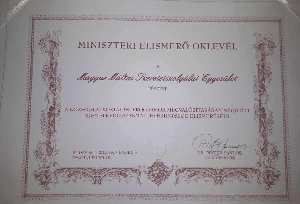 Kitüntetést kapott a máltai közfoglalkoztatási program